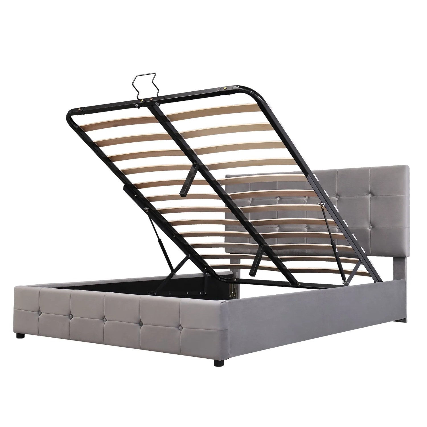 okwish Polsterbett 140x200cm mit Hydraulischem Stauraum Verstellbarem Kopfteil Grau ohne Matratze