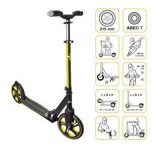 Muuwmi Tretroller Pro, Lime, mit 215 mm Rollen, ABEC 7 Kugellager, höhenverstellbar für Kinder und Erwachsene.