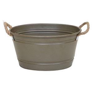 Olivgraue Zinkwanne Beat Oval Rope (28x37x52cm) von M Collections. Pflanzkübel mit Seilgriffen.