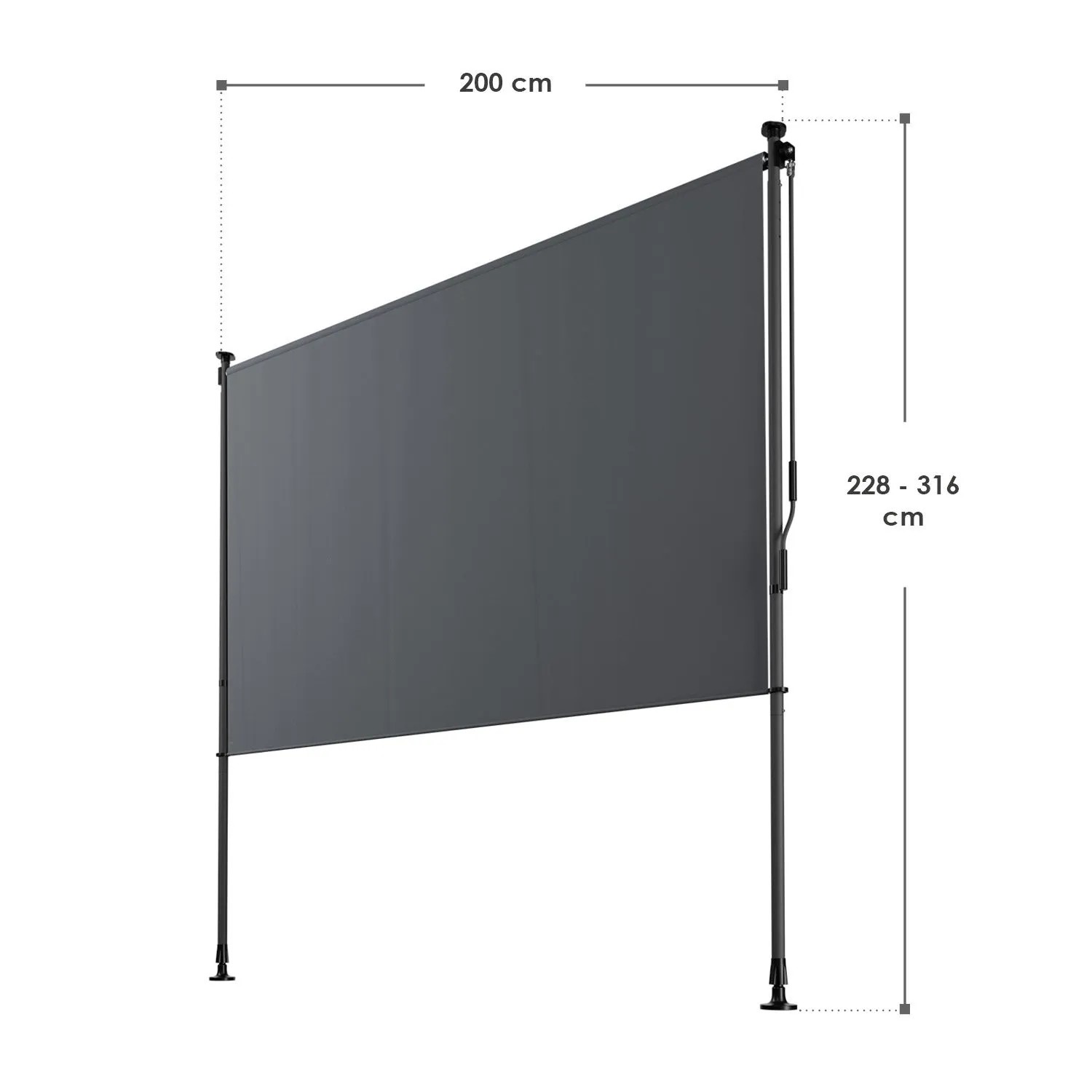 Juskys Senkrechtmarkise Barbados 200x310 cm, grau, für Balkon & Terrasse
