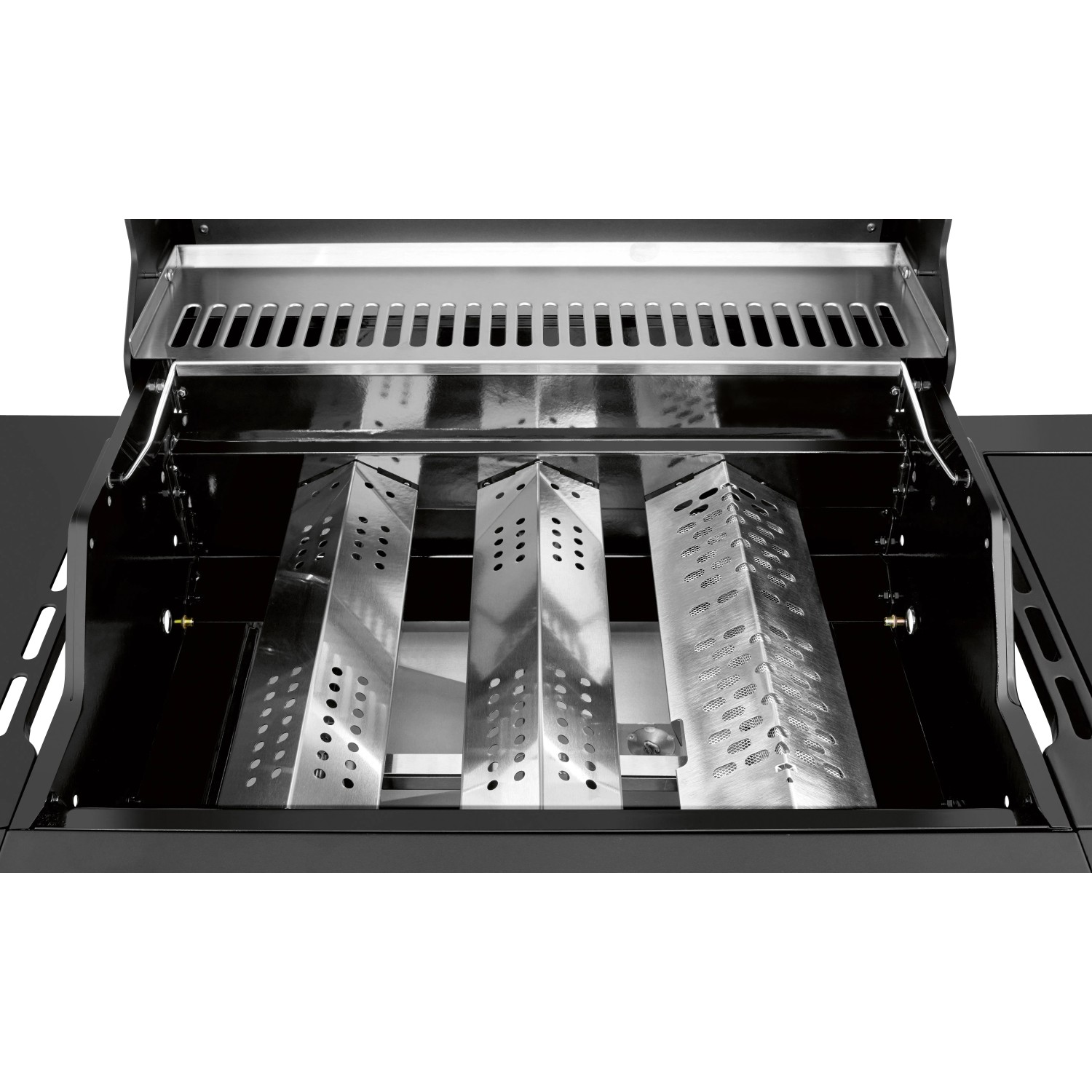 Innenansicht Jamestown Gasgrill Knox II mit 3 Edelstahlbrennern und Warmhalterost.