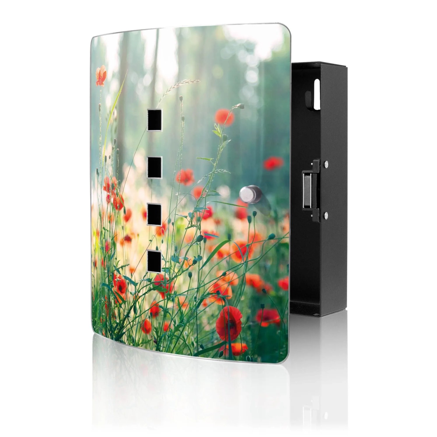 Banjado Design Schlüsselkasten Aus Edelstahl Für 10 Schlüssel 24x21,5x7cm Mit Magnetverschluss Motiv Waldmohn