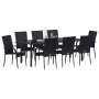 Schwarze 9-teilige vidaXL Garten Essgruppe aus Poly Rattan mit Tisch und 8 Stühlen.