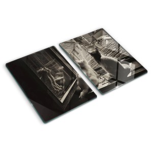 Tulup Herdabdeckplatte SET aus 2 Stück 40x52 cm Schneidebrett aus Glas Schutzplatte Spritzschutz Katzen im Fenster