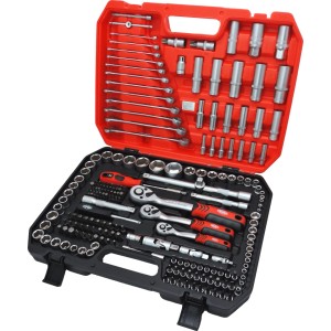 Famex 555-50 Steckschlüsselsatz 219-tlg im roten Werkzeugkoffer. Umfassendes Werkzeug-Set mit Knarren, Stecknüssen und Bits.
