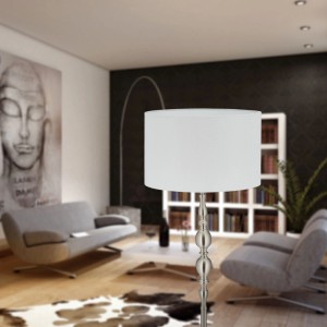 Relaxdays Stehlampe Eisen Stoff Weiß Silber Fußschalter 155 cm x 43 cm 4,5 kg