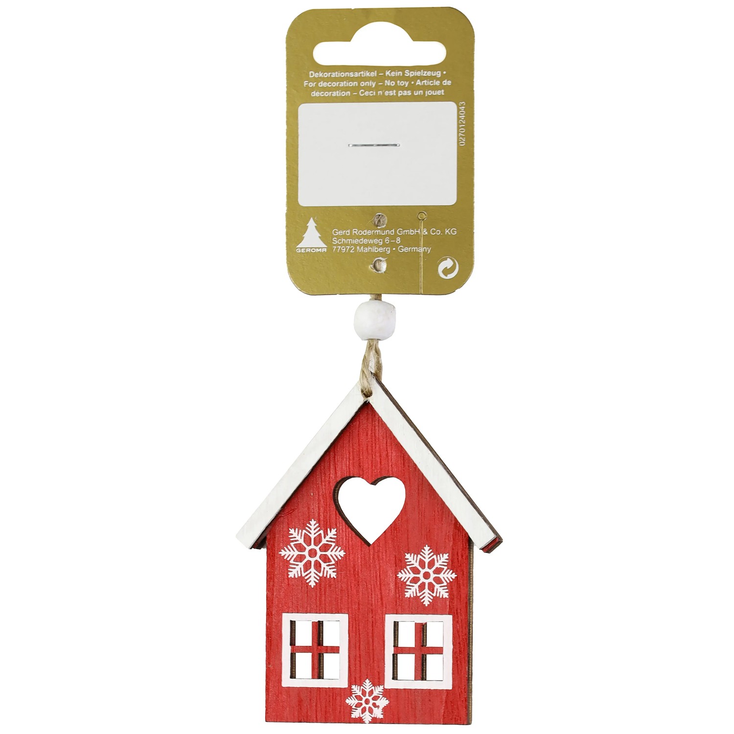 Weihnachts-Deko Haus zum Hängen aus Holz 6,5 cm x 8 cm Rot-Weiß