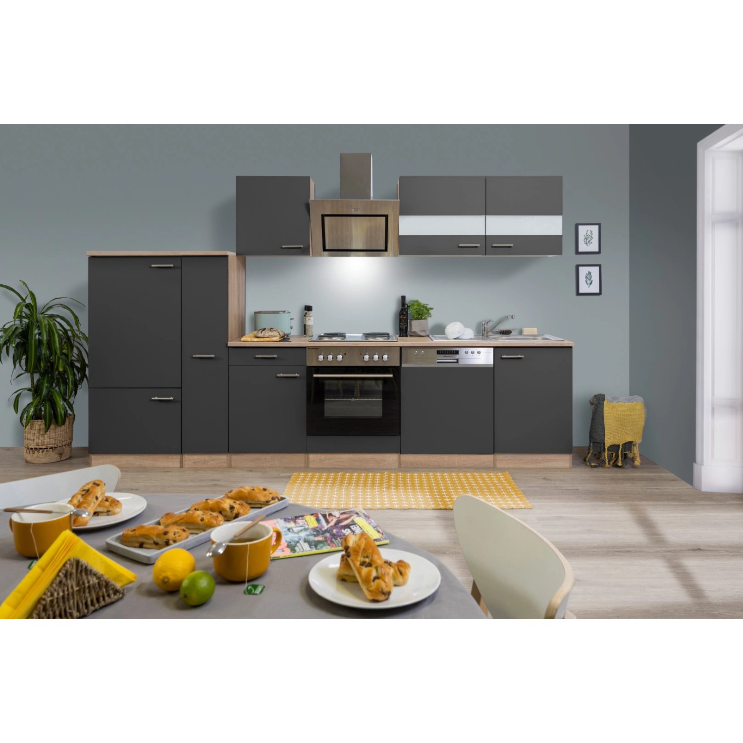 Respekta Economy Küchenzeile/Küchenblock KB310ESGS 310 cm Grau-Eiche Sägerau