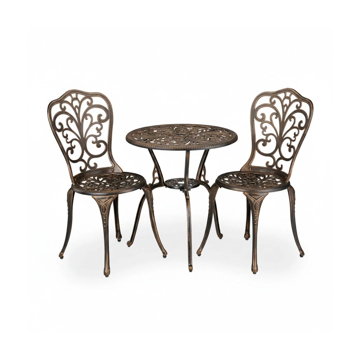 Relaxdays Bistroset Aluminiumguss Schwarz-Bronze für 2 Personen 65 cm x 60 cm