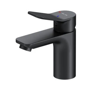 Schwarze AM.PM Einhebel-Waschtischarmatur X-Joy aus Messing für das Bad. Moderner Wasserhahn mit EcoStart-Funktion.