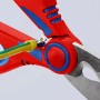 Knipex Elektrikerschere 160mm beim Schneiden eines Kabels. Zange mit rot-blauem Griff.