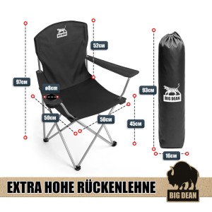 BigDean 2er Set Campingstuhl Extra Hohe Lehne bis 150kg Belastbar Faltstuhl Anglersessel Klappstuhl Klappsessel Campingstuhl Faltbar Angelstuhl