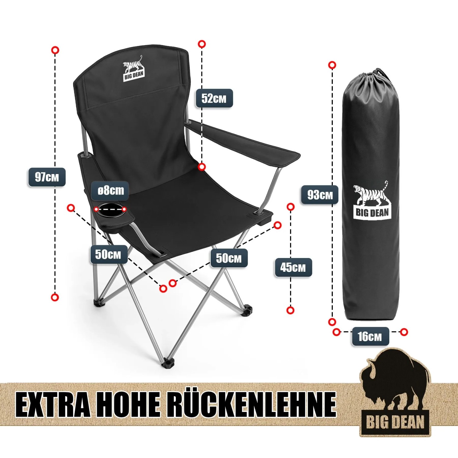 BigDean 2er Set Campingstuhl Extra Hohe Lehne bis 150kg Belastbar Faltstuhl Anglersessel Klappstuhl Klappsessel Campingstuhl Faltbar Angelstuhl_2