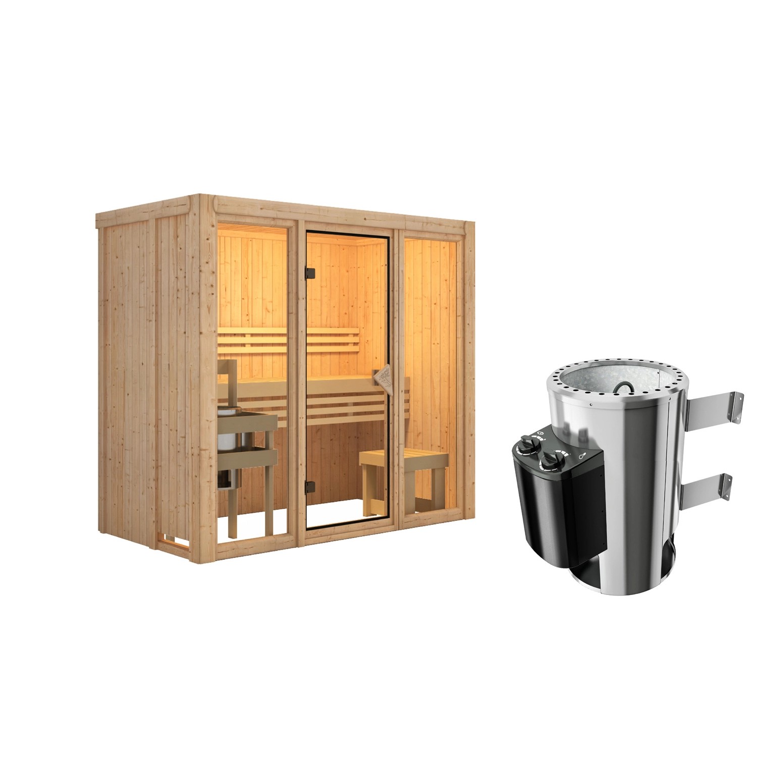 Karibu Sauna Sky 2 Naturbelassen mit Ofen 3,6 kW integr. Steuerung günstig online kaufen