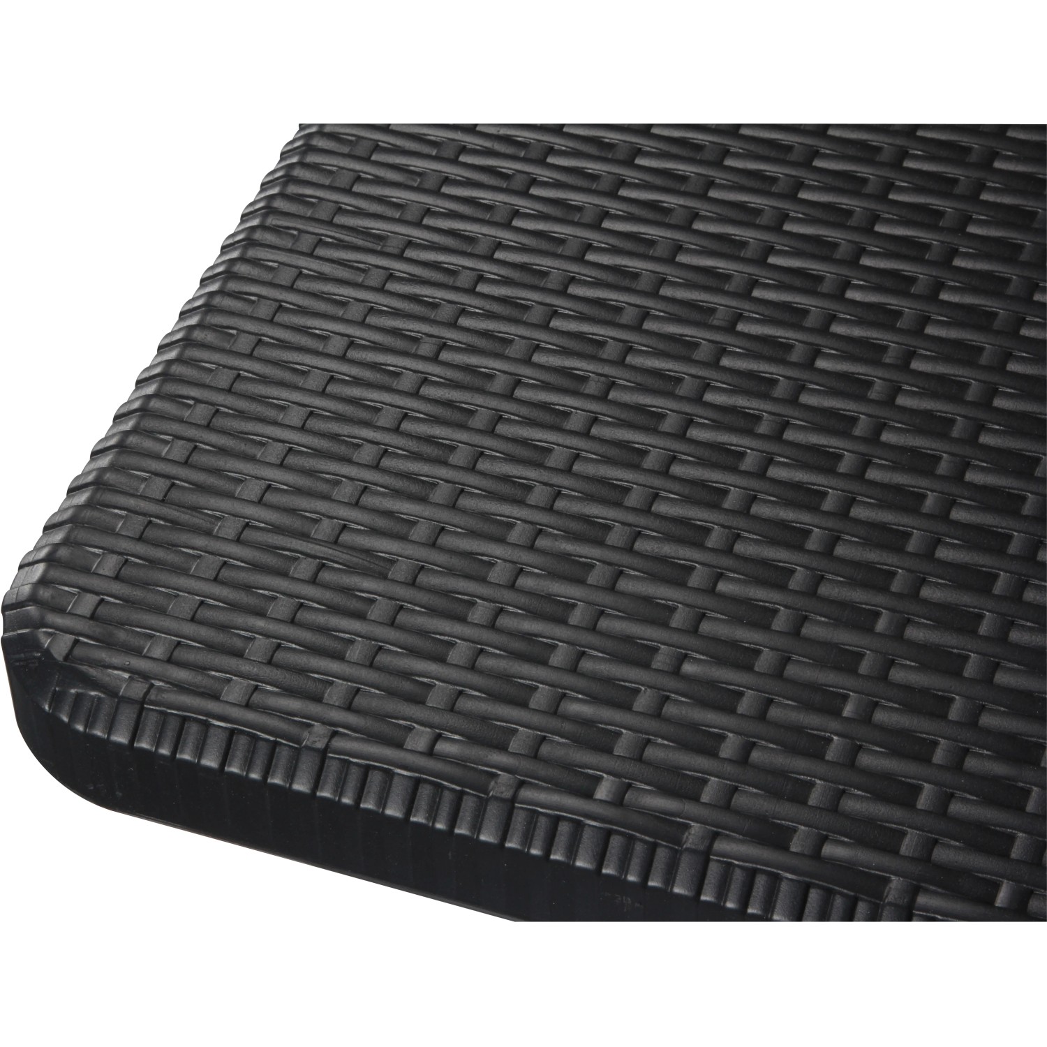 Detailansicht: Schwarzer Perel Klapptisch (180 cm) mit rechteckiger, geflochtener Oberfläche.