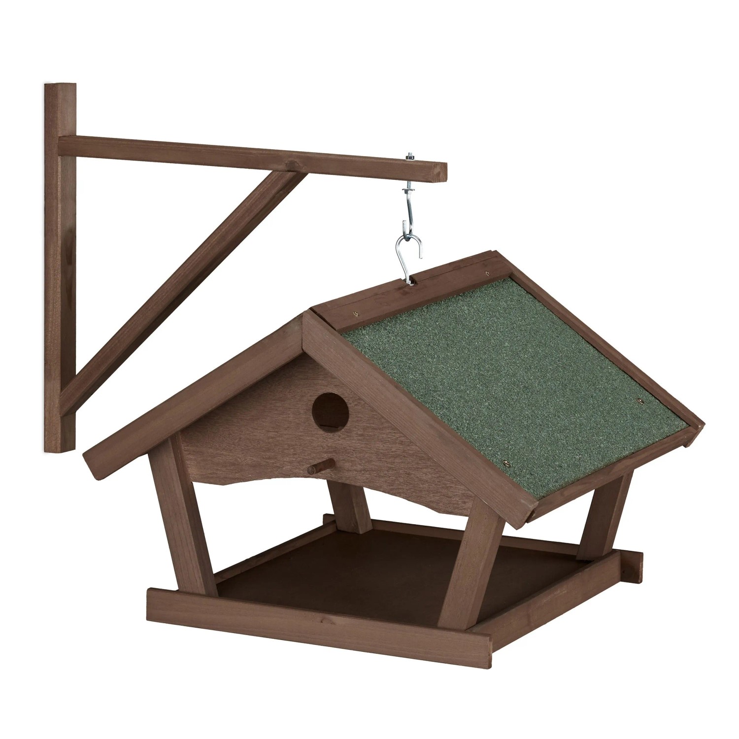 Relaxdays Vogelfutterhaus Holz Stein Dunkelbraun zur Wandmontage 35 cm x 42,5 cm x 40,5 cm 2,6 kg