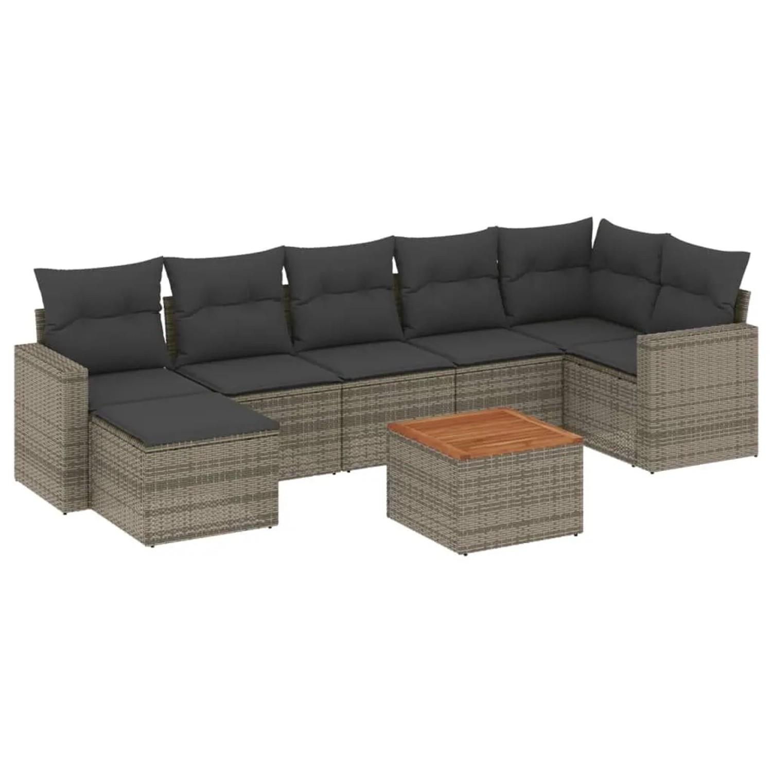 vidaXL 8-Tlg Garten-Sofagarnitur mit Kissen Grau Poly Rattan 3224233