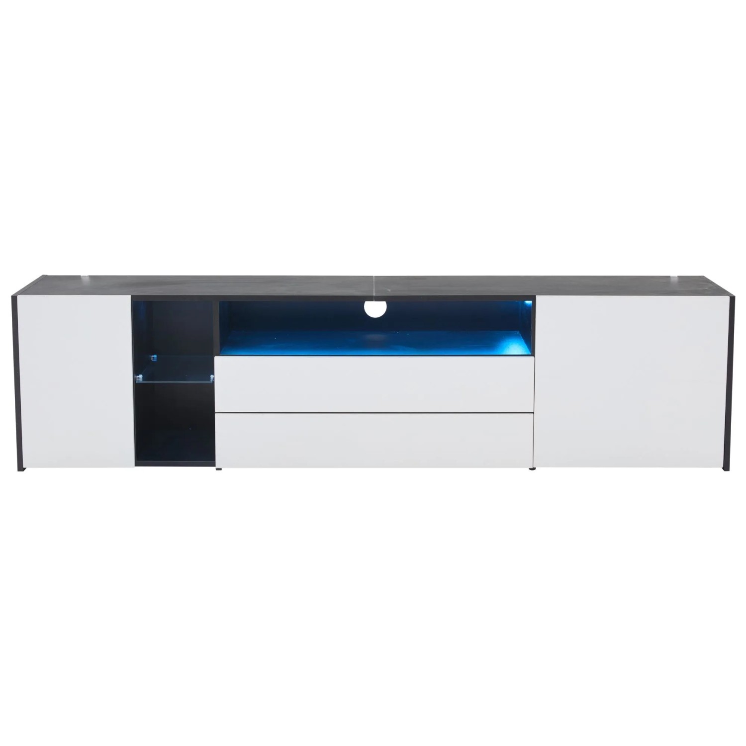 okwish TV Schrank mit LED Schubladen Schränken Stauraum 180x40x45cm Schwarz Weiß