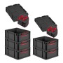 PROREGAL SparSet: 5 Euroboxen Nextgen Color mit Deckel, 16L, schwarz mit roten Griffen. Aufbewahrungsboxen.