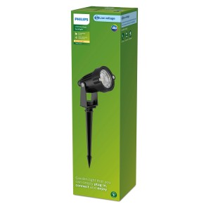 Philips Caper Gartenstrahler zur Erweiterung, 1,5W, 24V, 2700K, mit Erdspieß in Schwarz.