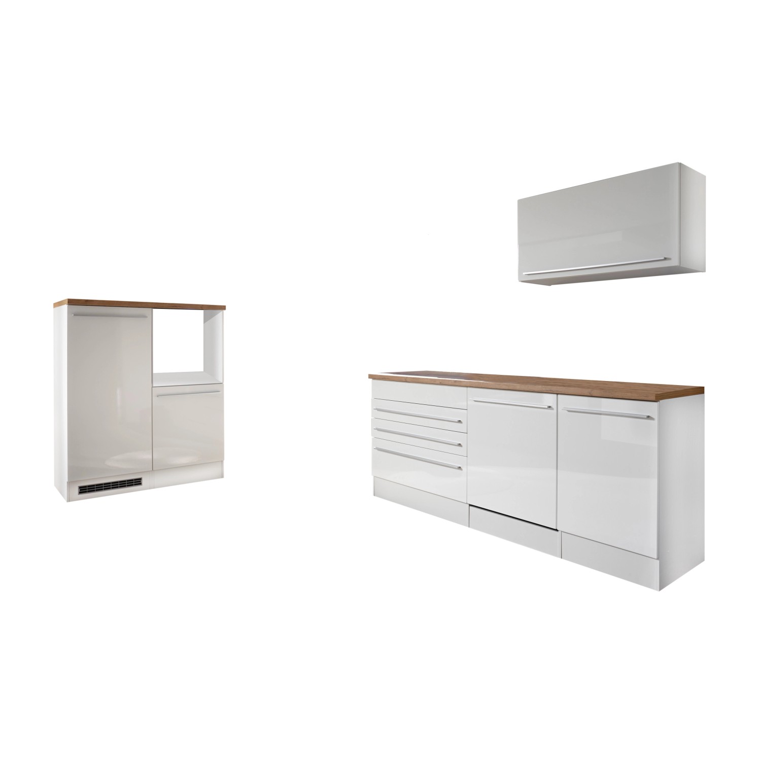 Respekta Küchenblock Gabriel, 320 cm, Weiß Hochglanz, ohne E-Geräte.