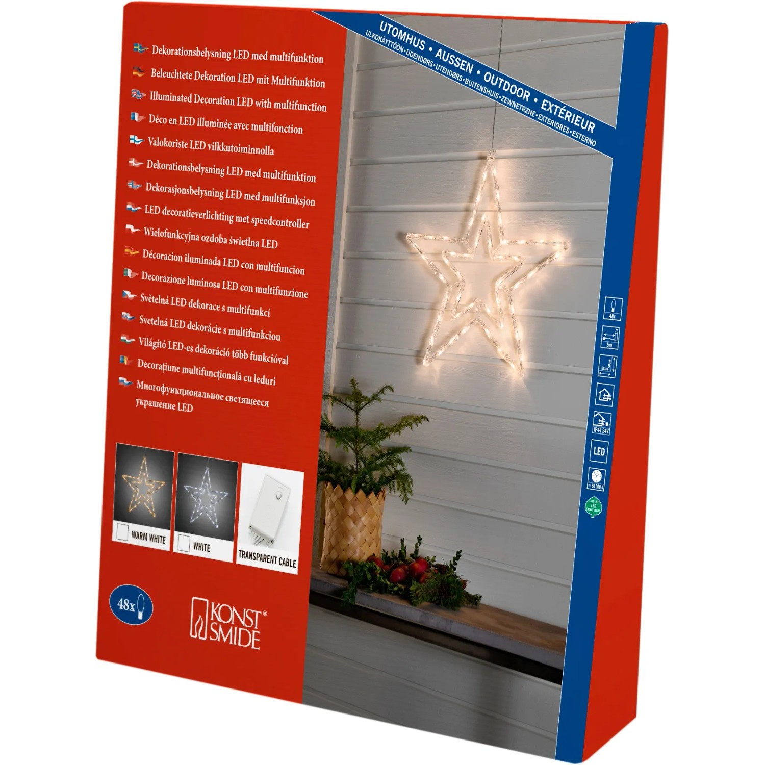 Konstsmide LED Acryl Stern mit 8 Funktionen 48 Lichter Warmweiß 24 V Außentrafo