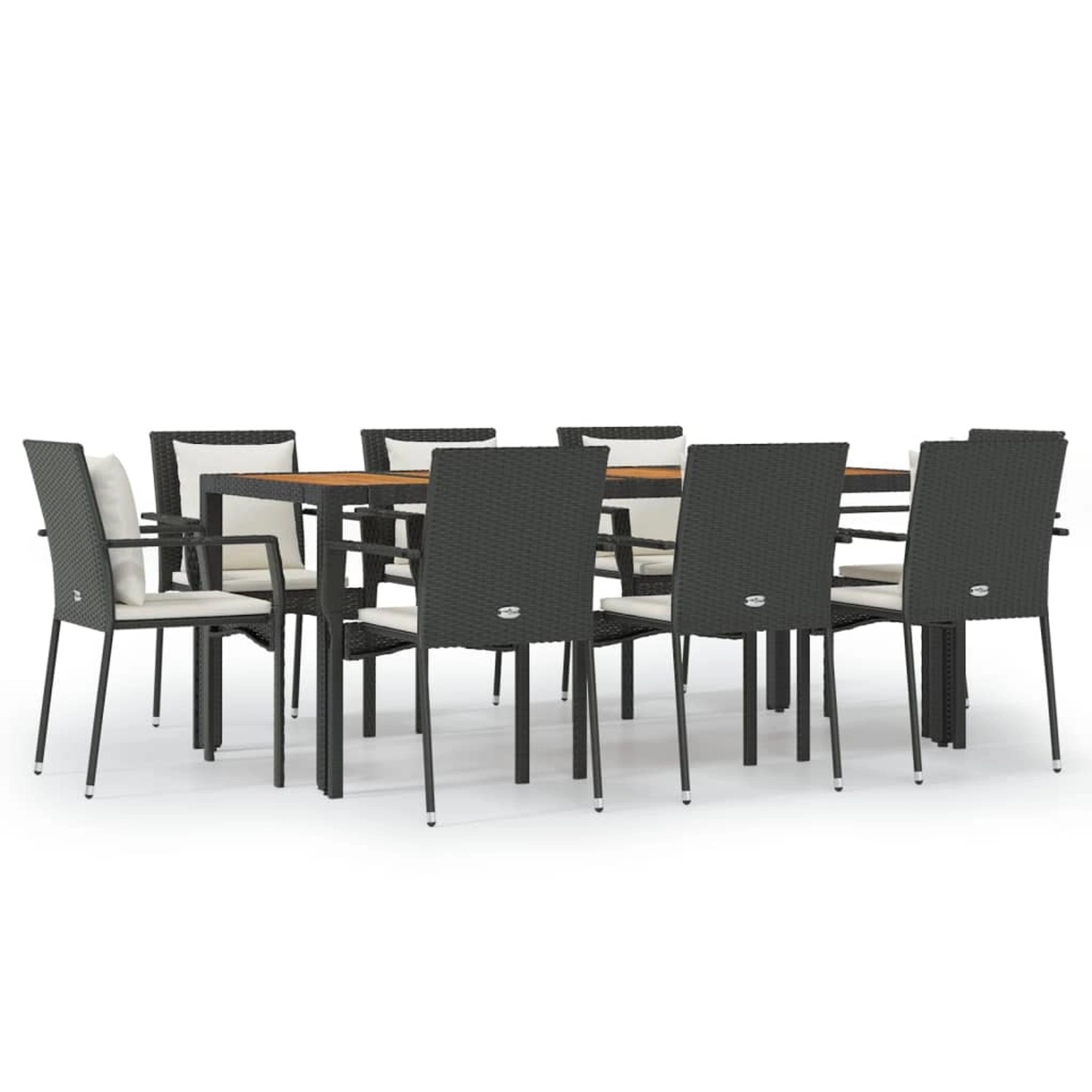 vidaXL 9-Tlg Garten-Essgruppe mit Kissen Schwarz Poly Rattan 3157968