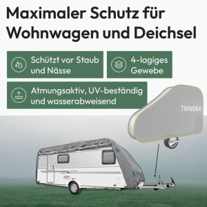 TRAVORA Wohnwagen Plane Inkl. Deichselabdeckung  Abdeckplane Caravan Cover Schutzhülle Wohnwagenplane Größe S 460 x 250 x 220cm