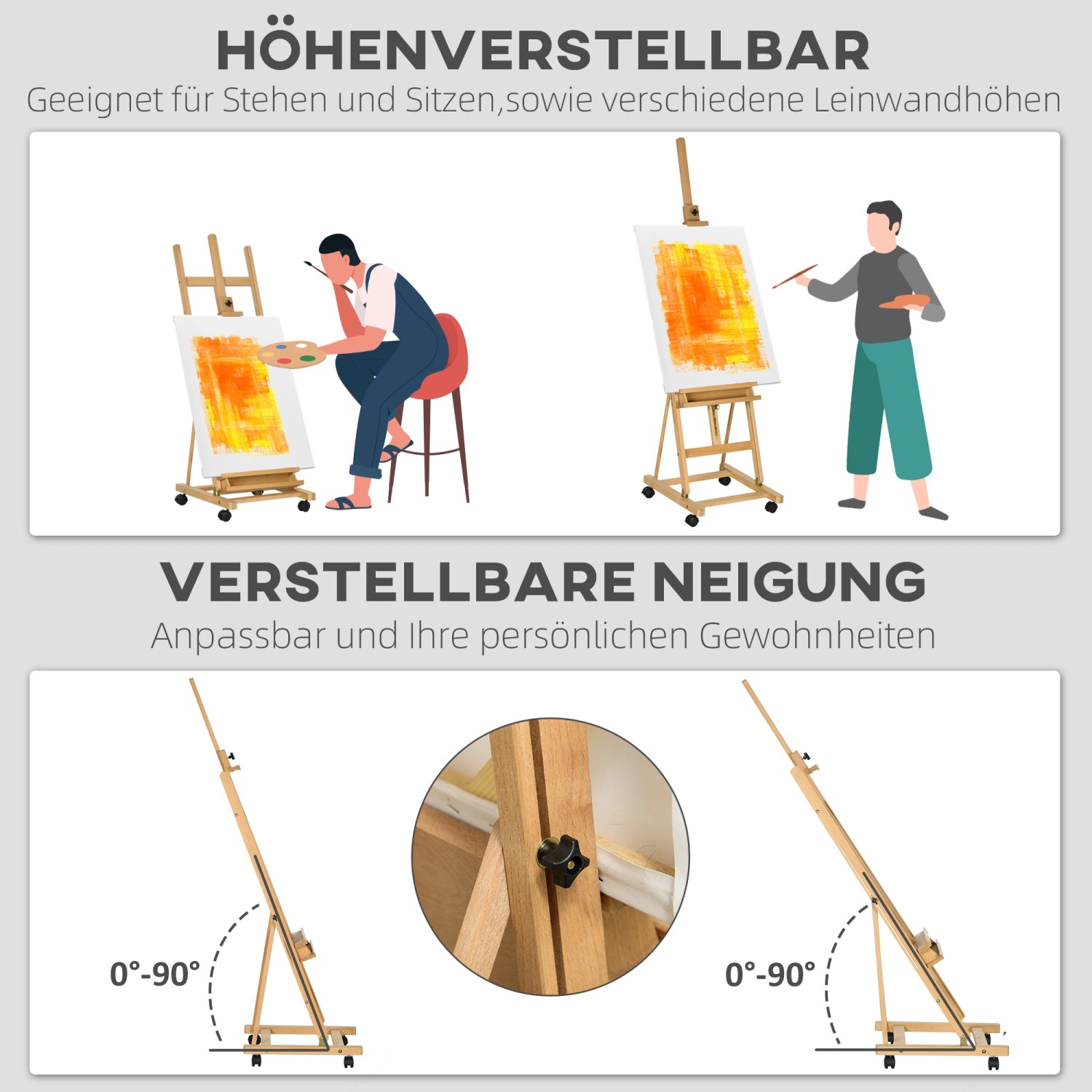 Vinsetto Staffelei, klappbar und höhenverstellbar, mit Halterung für Leinwände.