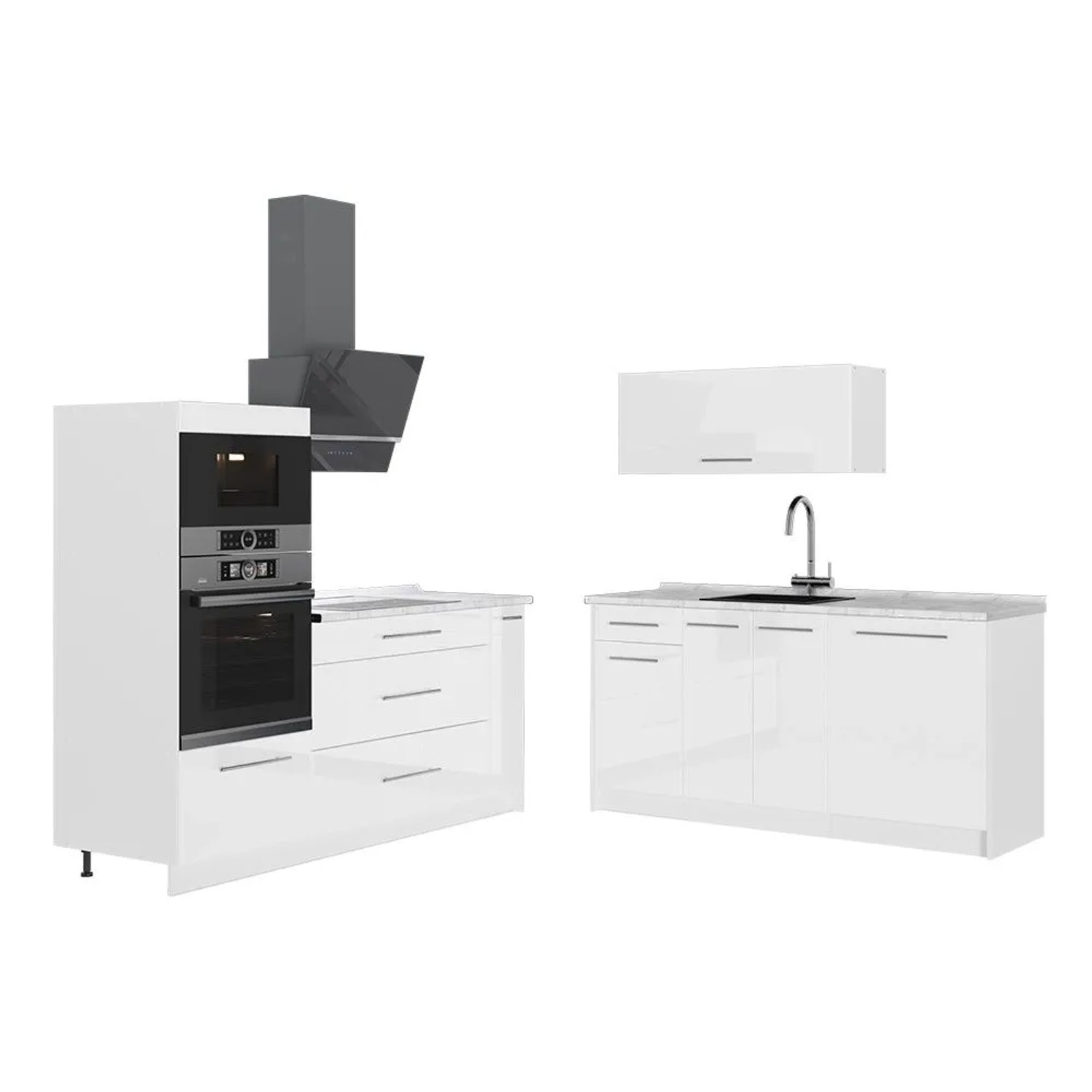 Vicco Küchenzeile Fame-Line Weiß Hochglanz/Weiß 340 x 154 ohne Arbeitsplatte Art Nr 63747