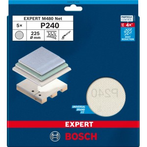 Bosch Expert M480 Netzschleifblätter, Ø 225 mm, K240, 5 Stück, für Exzenterschleifer.