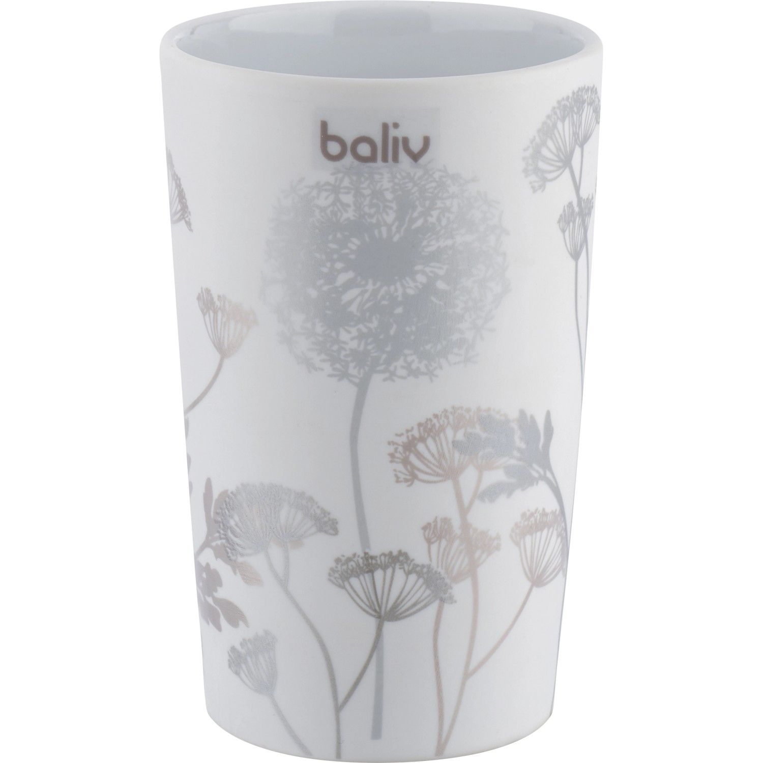 baliv Zahnputzbecher Keramik Weiß-Grau Motiv Blume