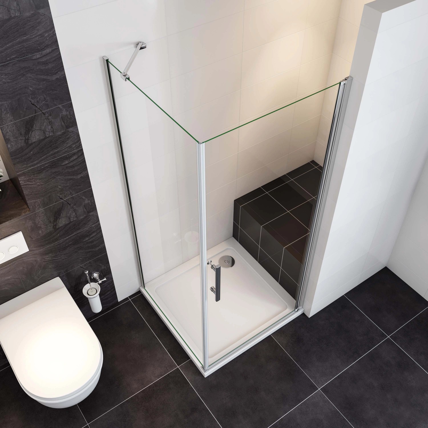 AICA Eckeinstieg Duschkabine mit Schwingtür und Seitenwand, 76x70cm, 195cm hoch.