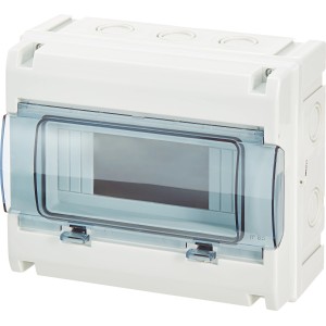 Aufputz Kleinverteiler mit transparenter Tür, 8 TE, 17x21x10,6 cm, für Elektroinstallationen.