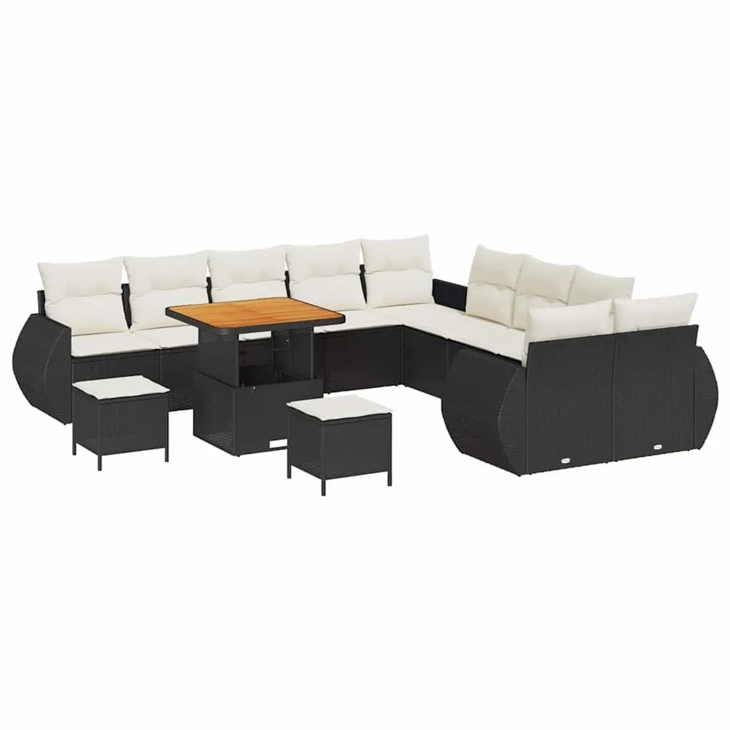 vidaXL Garten-Sofa-Set mit Kissen 13-Tlg Schwarz und Creme 3363880