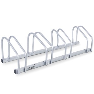 CCLIFE Fahrradständer Boden für 4 Fahrräder bis 65mm Reifenbreite, silberfarben.