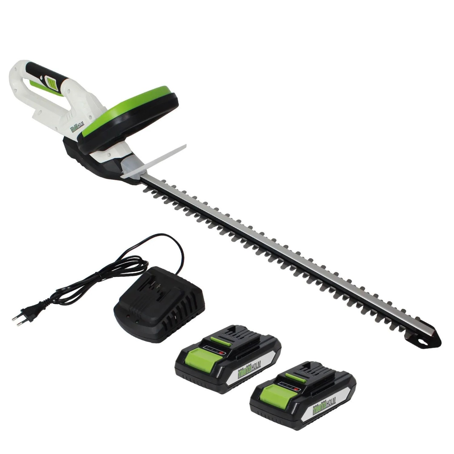 TRUTZHOLM Akku Heckenschere 20V 2Ah mit 2 Akkus und Schnellladegerät Schnittlänge 520 mm