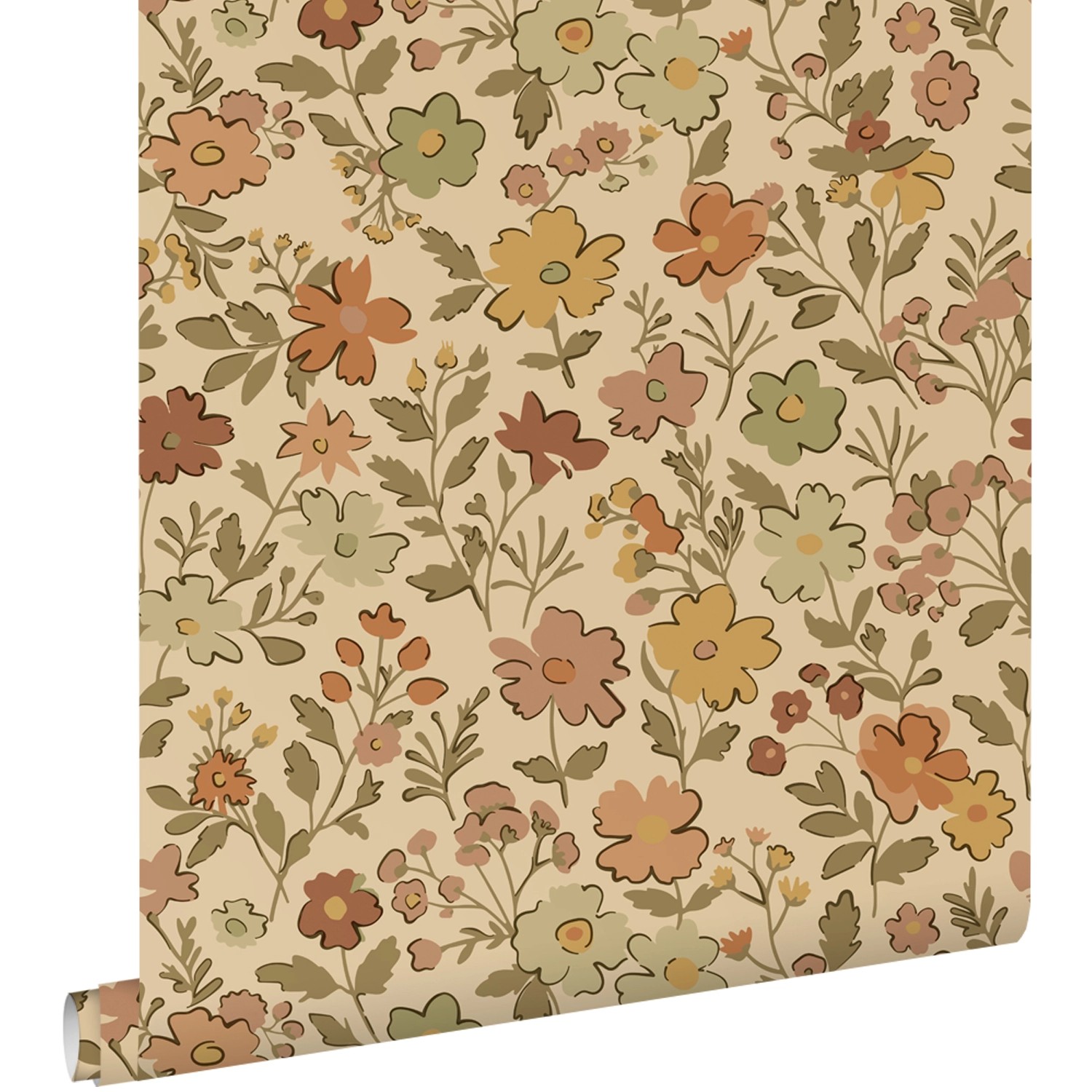 ESTAhome Tapete Blumen Ockergelb und Beigebraun 50 x 900 cm günstig online kaufen