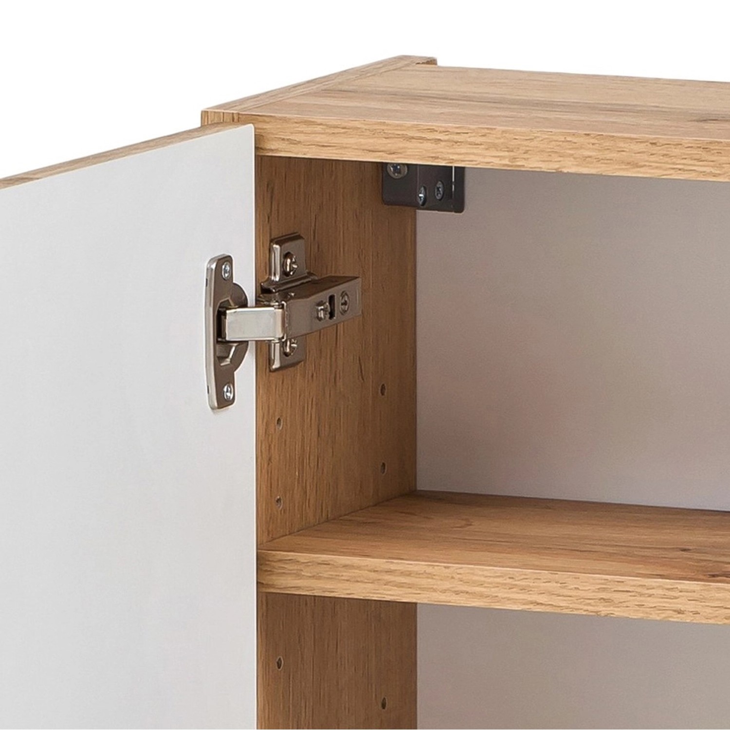 Detailaufnahme: Held Möbel Hängeschrank Trient, 40 cm, Wotaneiche, Tür geöffnet, Blick ins Innere.