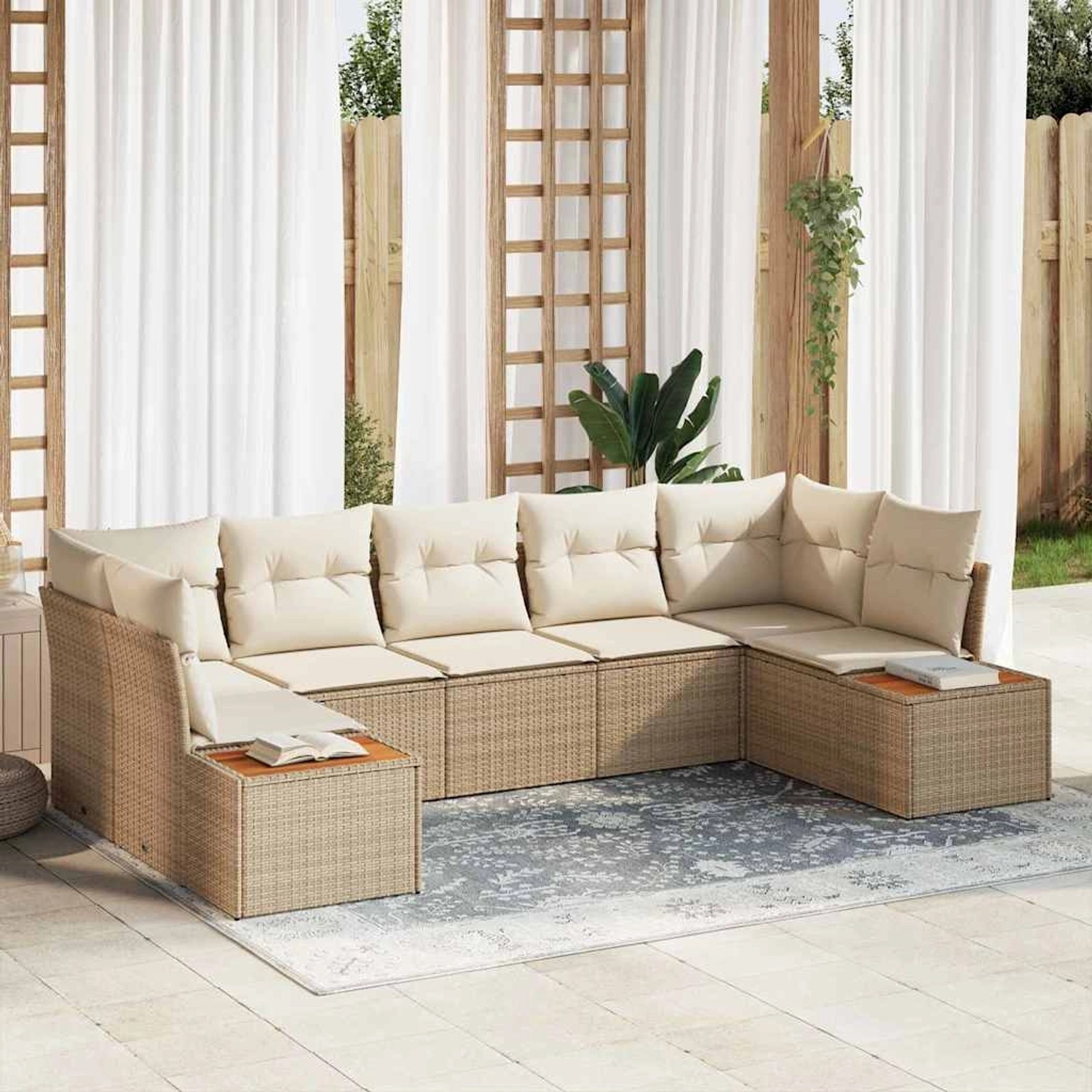 vidaXL Garten-Sofa-Set mit Kissen 7-Tlg Beige Poly Rattan 3348162 günstig online kaufen