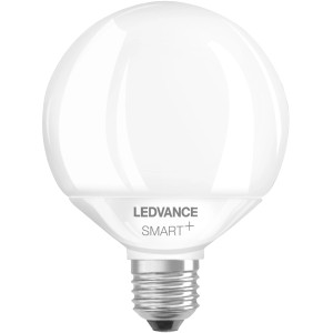 Ledvance Smart+ Wifi Globe Leuchtmittel, E27, 14W, RGBW, klare Globe-Form.