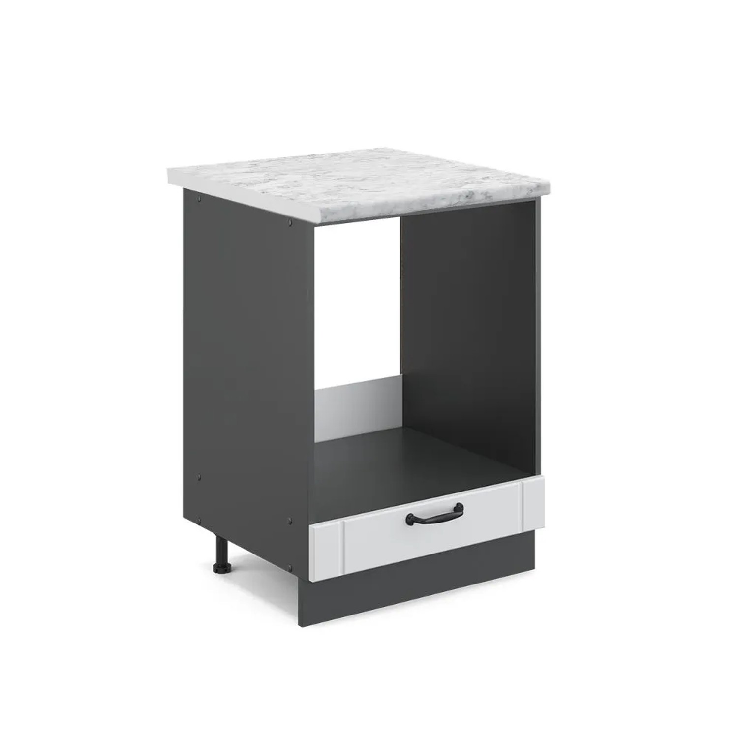 Vicco Herdumbauschrank Fame-Line Weiß Landhaus Anthrazit 60 cm AP Marmor