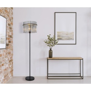 Globo Stehleuchte Gorley, schwarz/rauchfarben, Ø 38 cm. Design-Stehlampe aus Metall und Glas.