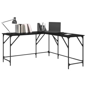 vidaXL Schreibtisch, Eichen-Optik, schwarz, L-Form, 149x149x75cm. Ideal für Büro und Homeoffice.