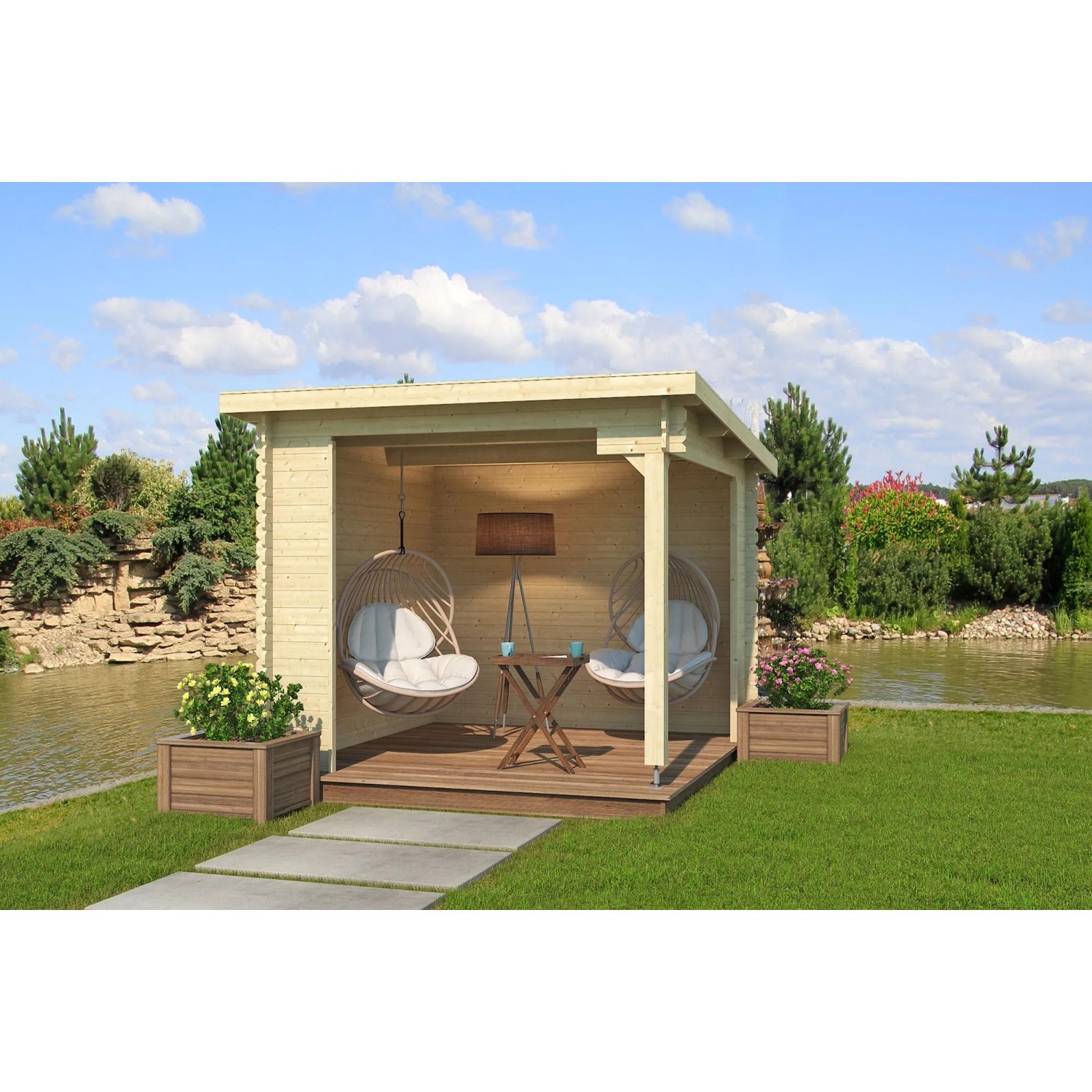 Lasita Holz-Gartenhaus Buffalo 275 Flachdach Unbehandelt 275 cm x 275 cm