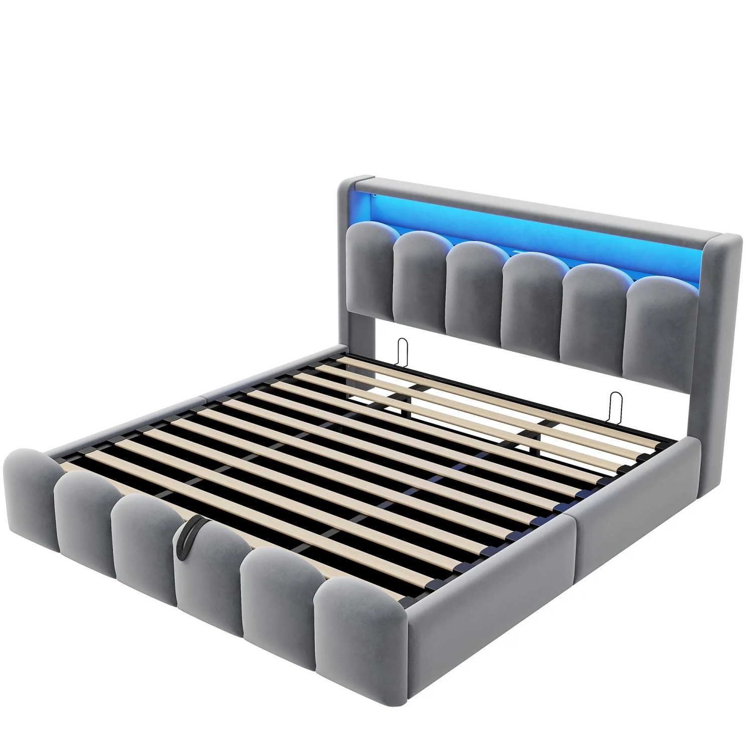 okwish Doppelbett 180x200cm mit LED USB C Hydraulik Stauraum Schlafzimmer Grau ohne Matratze