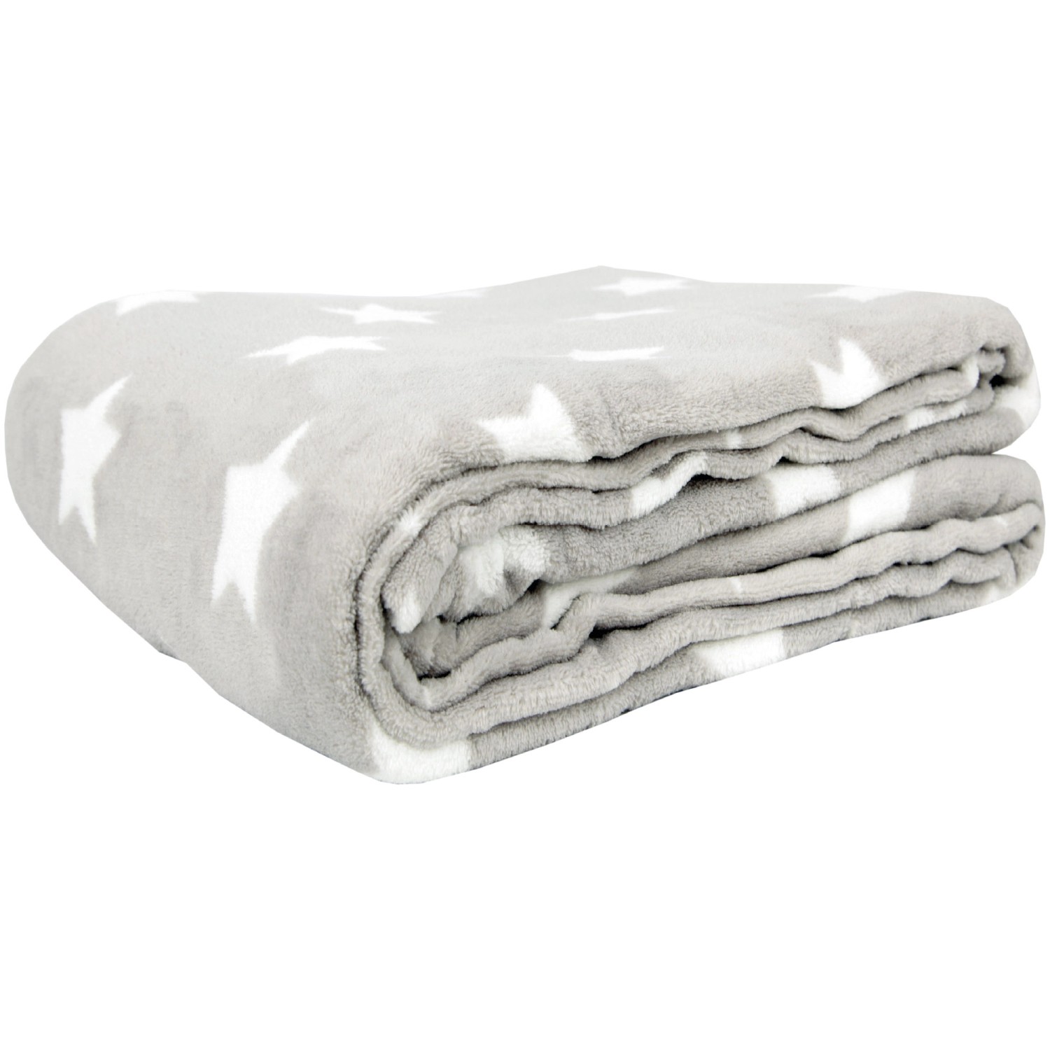 Hellgraue Kuscheldecke mit Sternenmuster, 150x200 cm, gefaltet.