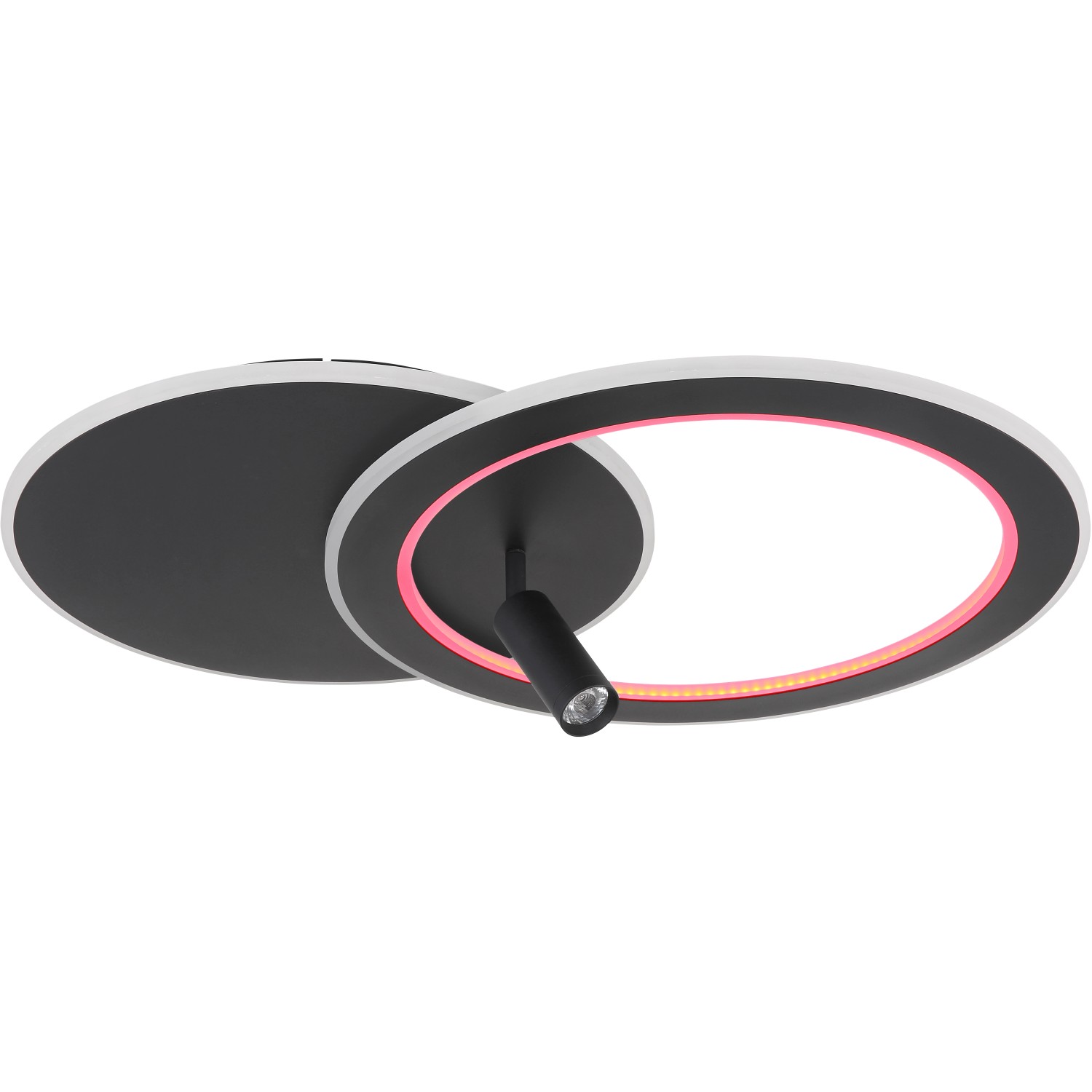 Moderne, dimmbare LED-Deckenleuchte Marian, 2-flammig, schwarz matt mit Farbwechsler.