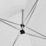 Detailaufnahme des weißen Faltpavillons Viola, Fokus auf Aluminiumgestell und Verbindungsstücke.