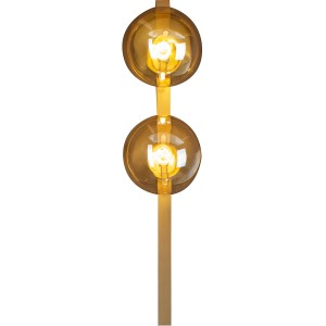 Eco-Light Wandleuchte Pluto, 2-flammig, Gold-Amber, mit zwei runden Glasschirmen.